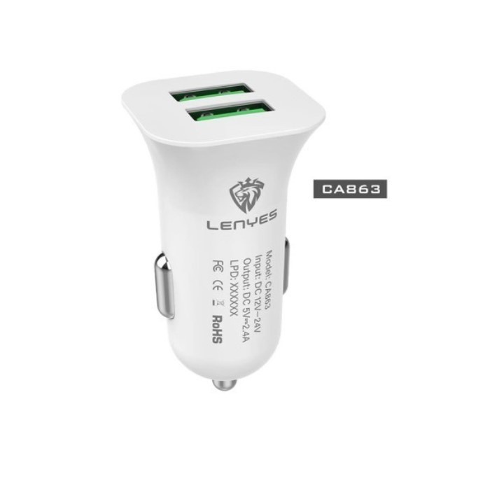 BATOK SAVER CAR Charger LENYES CA863 2.4A 2 USB HP adaptor casan Mobil cas handphone fast charging