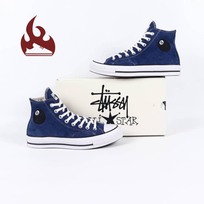 Sepatu Stussy X Converse 70 High 8 Ball Dark Blue