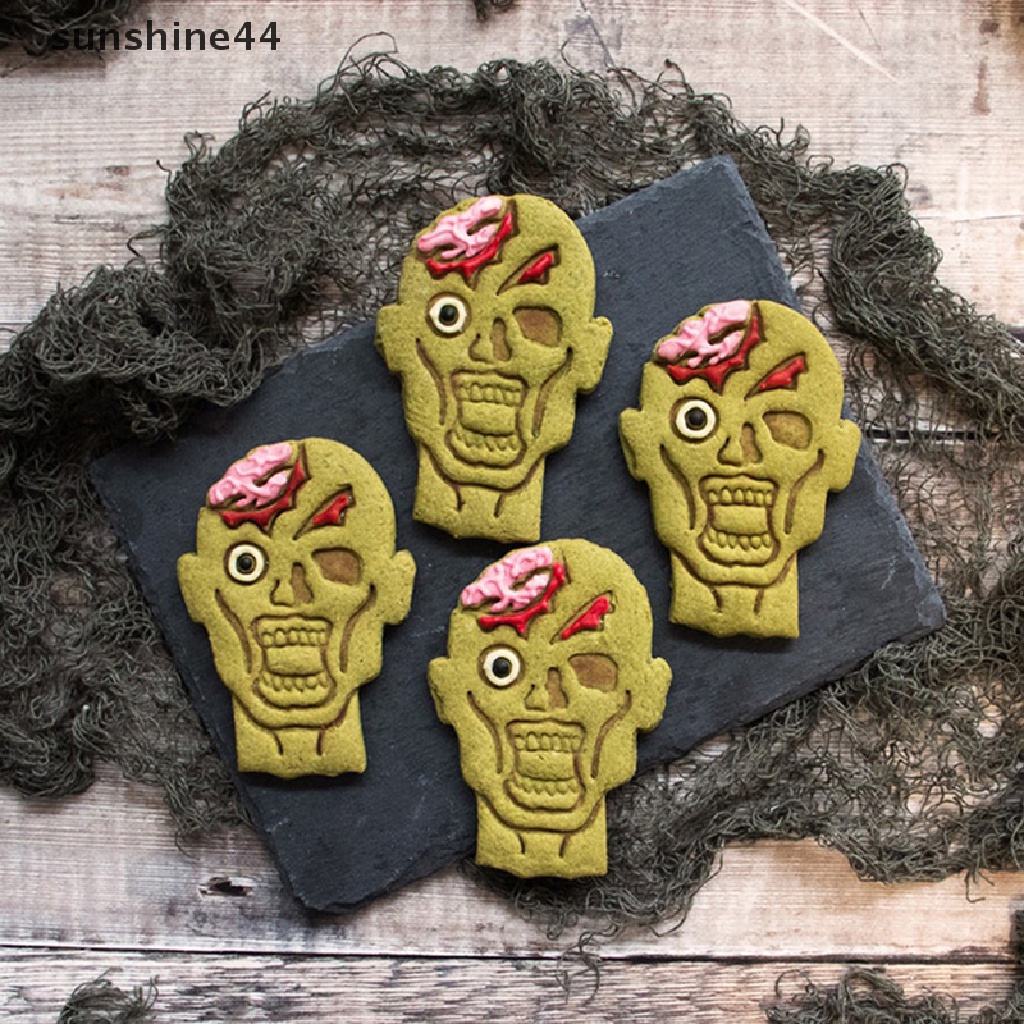 Sunshine 1/3Pcs Halloween Zombie Cookie Pemotong DIY Plastik Kartun Baking Aksesoris.