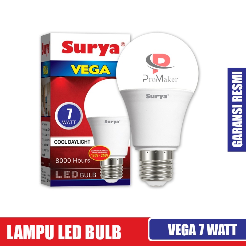 Lampu Led Bulb Surya Vega 7 Watt Cool Day Light Putih SNI Original