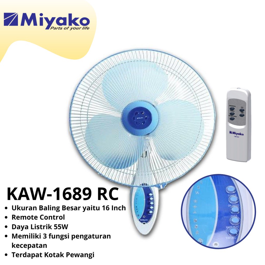 Jual Kipas Angin Dinding / Wall Fan MIYAKO KAW1689 (KAW 1689) RC