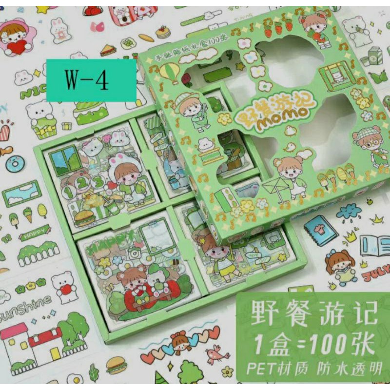 

100 Lembar Stiker Motif Kartun Korea Anti Air Dapat Box