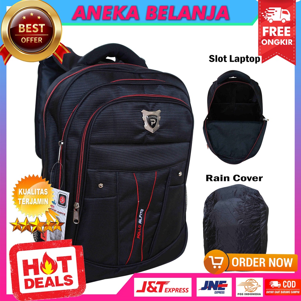 Fashionable Backpack Khusus Cowok Alfito Bordir Coklat Merah Ekonomis Tas Sekolah Kuliah Kerja Murah