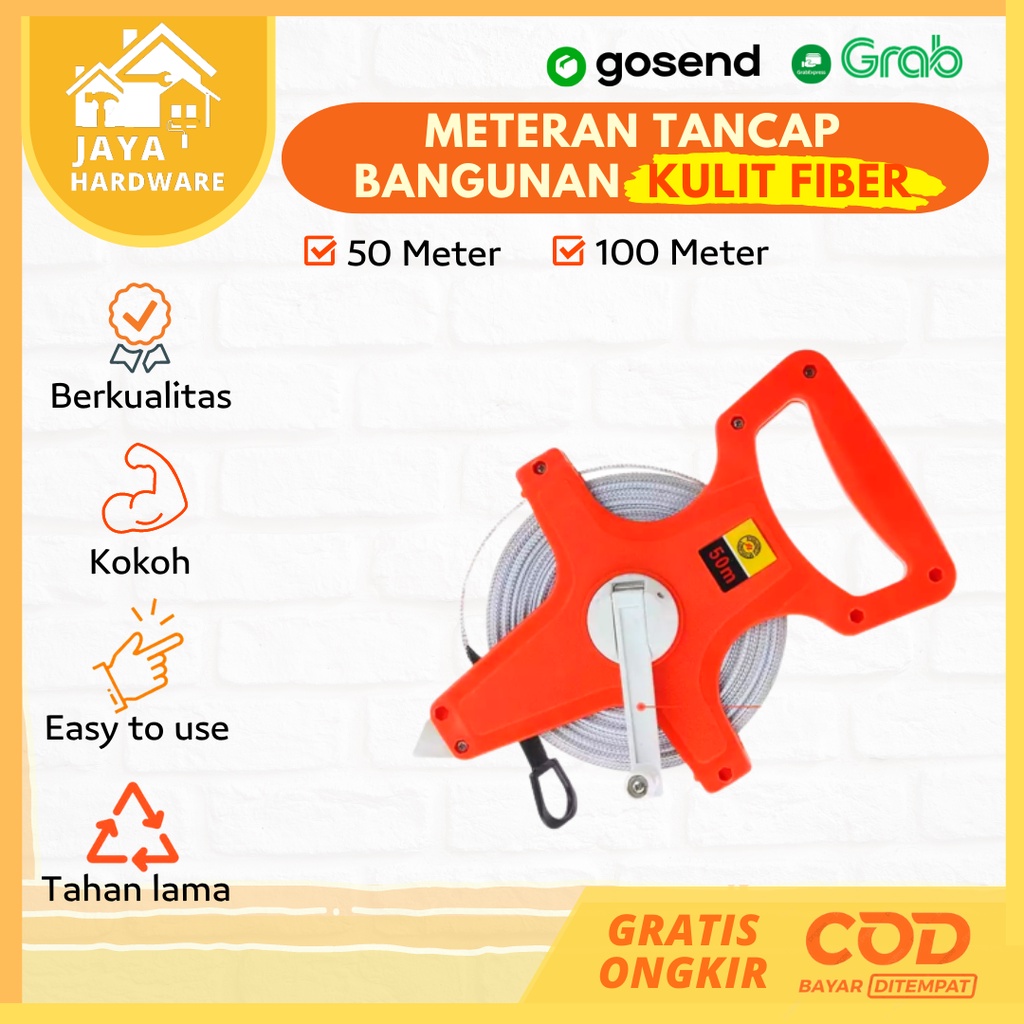 Meteran Gulung Tancap Tanah Rol 50 Meter Roll 100 Meter Kulit Besi Fiber Alat Perkakas Tukang Pertuk