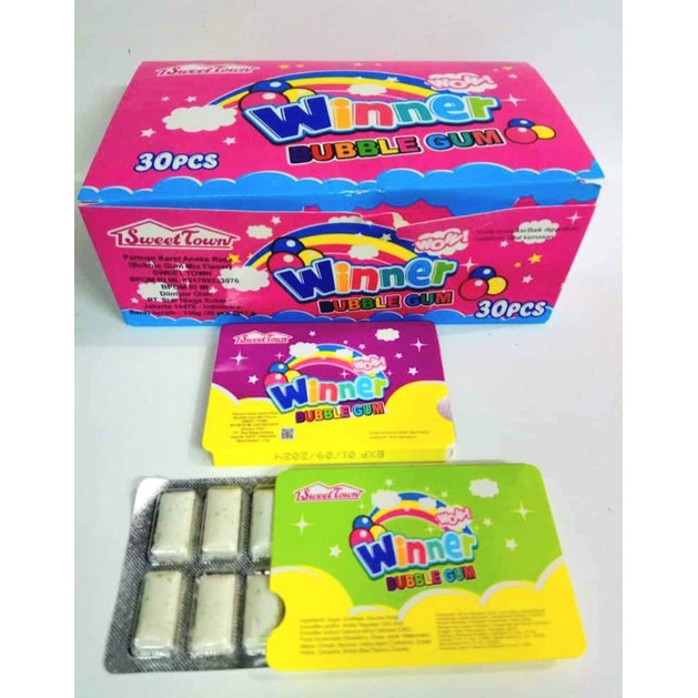 

Permen Cemilan Snack Winner Permen Karet Bubblegum Bubble Mainan Anak Murah (isi 30 pcs)