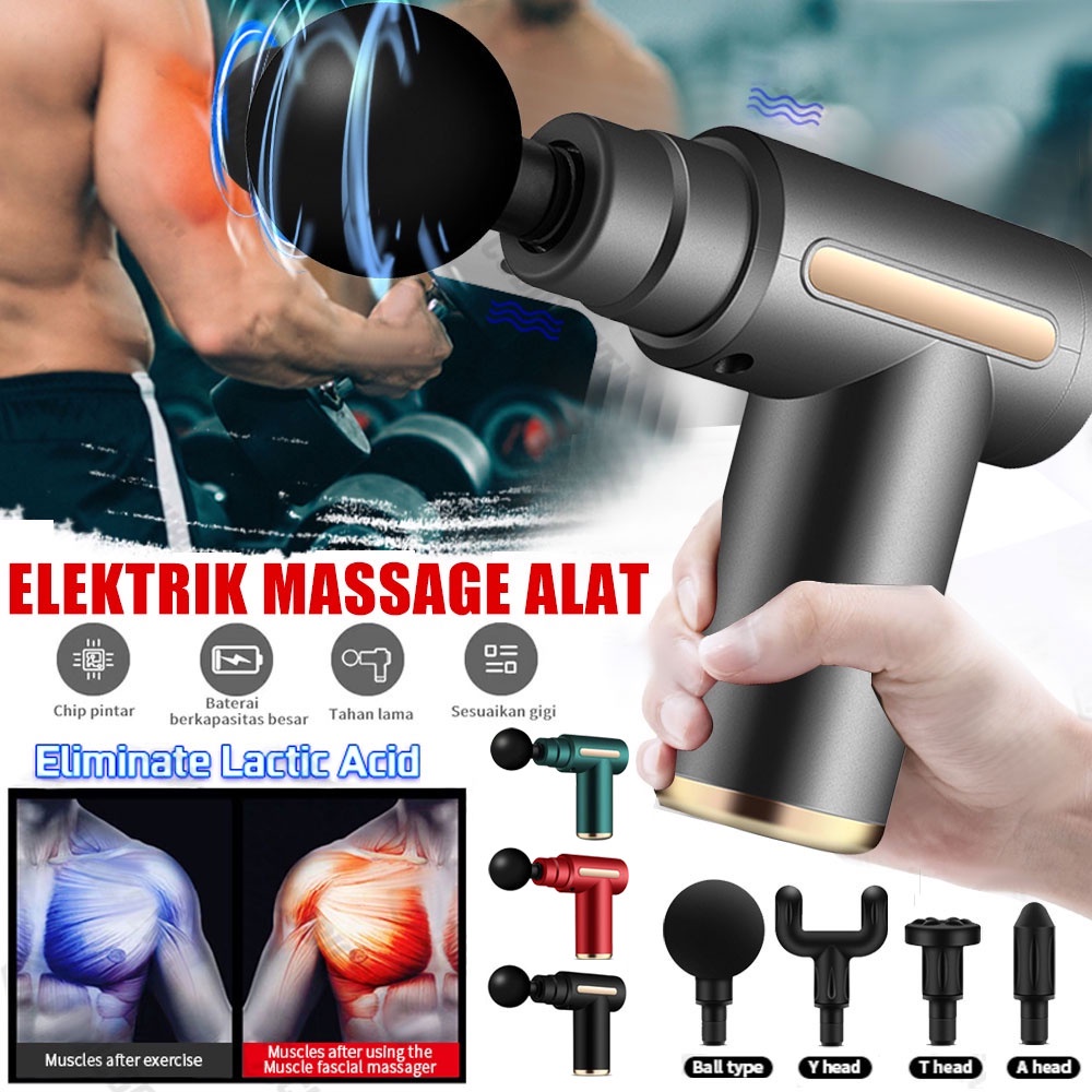 Massage Gun for Pain Relief Muscle - DEEP TISSUE MUSCLE mini gun massage 6 Adjustable Speed &amp; 4 Heads/alat gun pijat elektrik