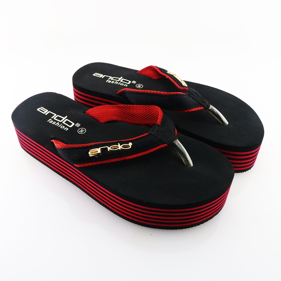 Ando Fixie Hitam/Merah - Sandal Wedges Wanita Sandal Diskon