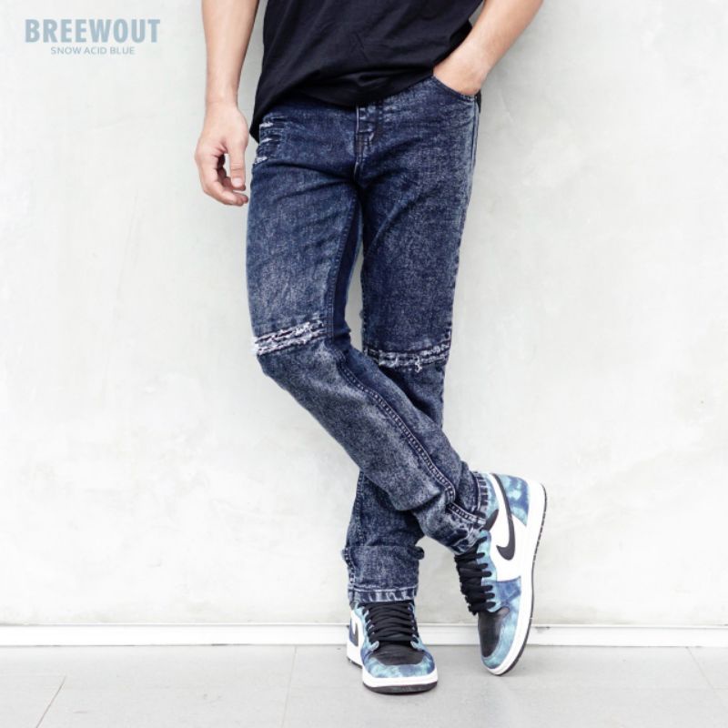 celana jeans pria slim fit snow acid blue merk brewout