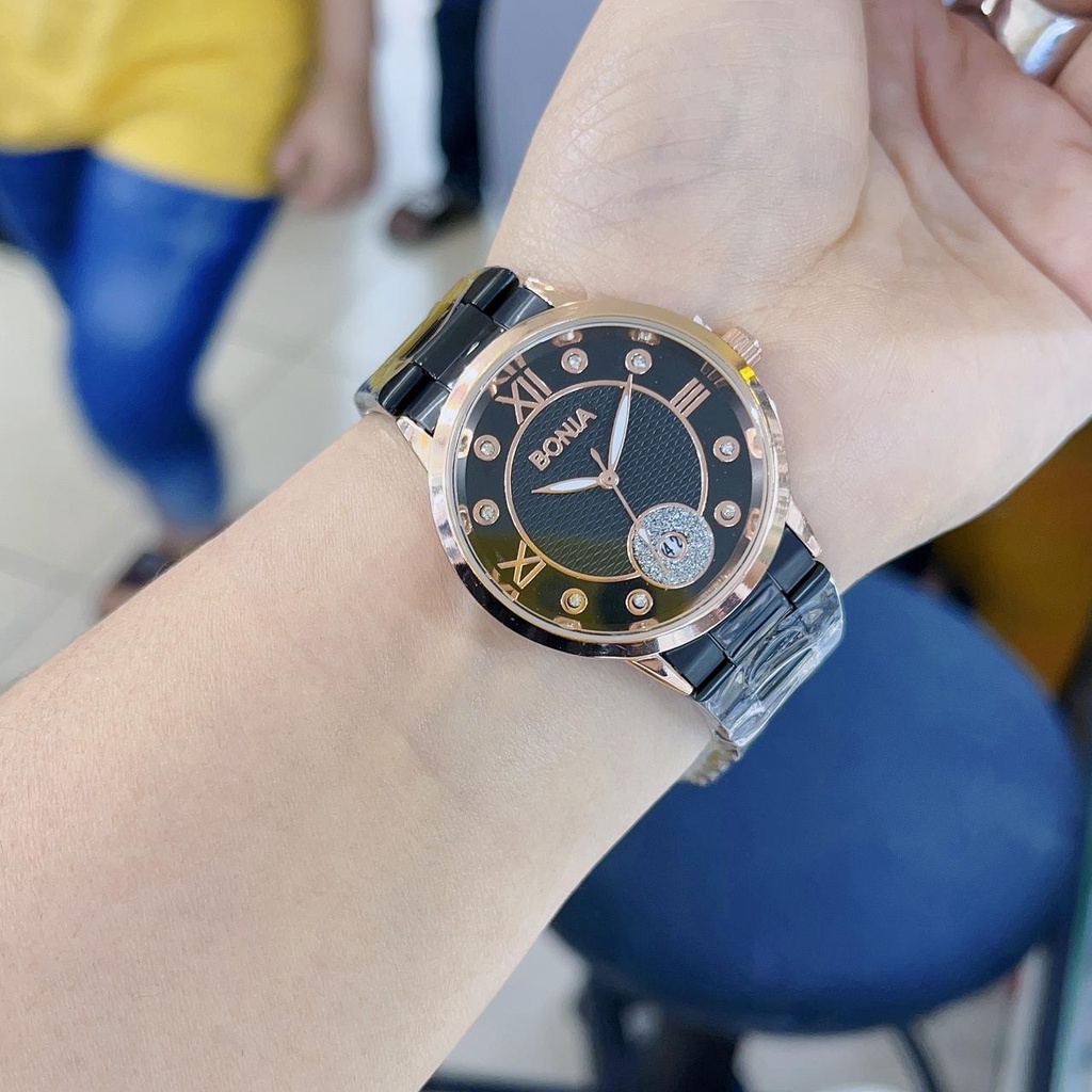 BEST SELLER JAM TANGAN BONIA WANITA O80 TALI RANTAI TANGGAL AKTIF BODY BULAT DM 3.8CM FREE BOX &amp; BATERAI || JAM TANGAN FASHION WANITA JAM TANGAN CEWEK MURAH