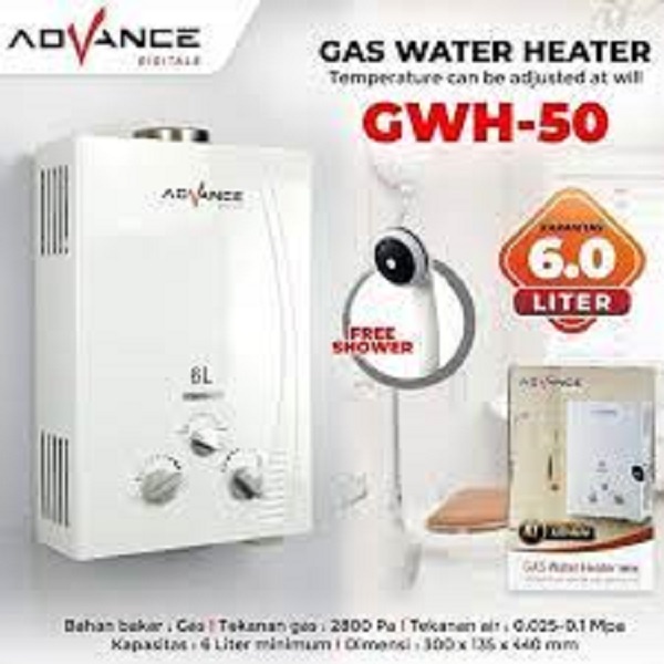 Advance Gas Water Heater 6 Liter Pemanas Air + Free Shower GWH 50