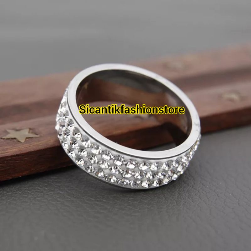 Cincin Titanium Silver Full Permata Fashion Wanita Terlaris Anti Karat Selamanya Cincin Wanita Korea