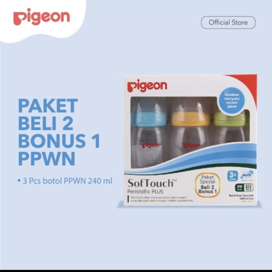 PIGEON Baby Botol Susu Bayi Soft Touch Peristaltic Plus PP Wide Neck Beli 2 Bonus 1 Botol