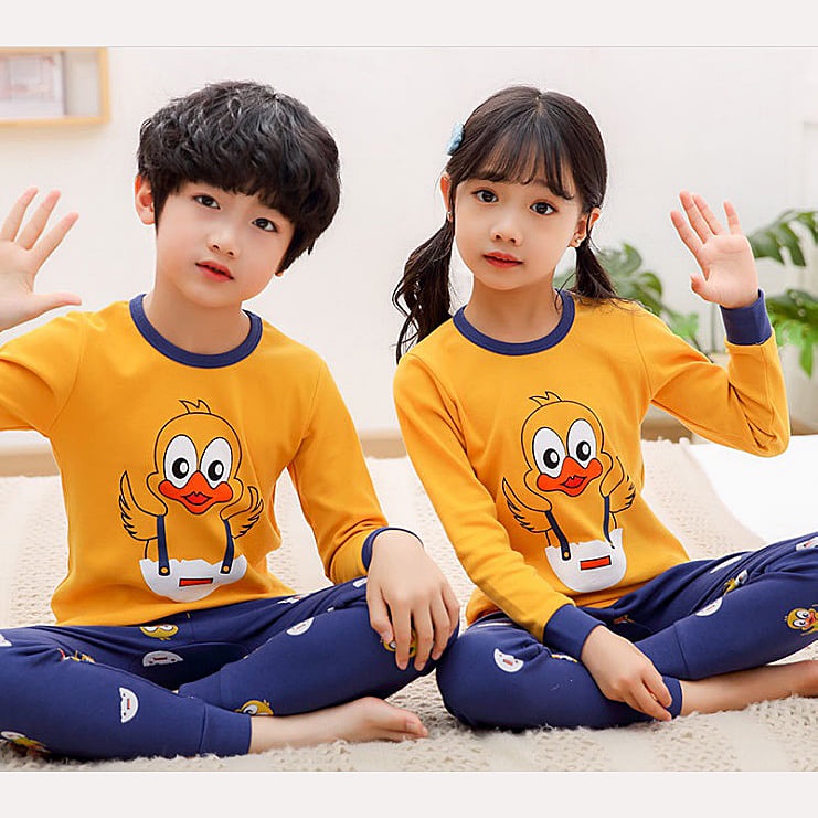 Baju Tidur Anak GAmbar Bebek Piyama Anak Usia 3 Tahun Kuning Panjang