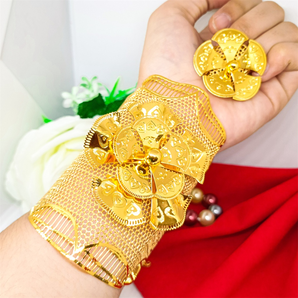 Gelang Tangan Xuping Gelang kendari Terbaru Dubai Perhiasan lapis Emas 24k Wanita Motif Bangle