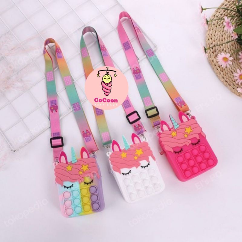 Tas Pop It Unicorn / Tas Selempang Anak Lucu / Mainan Pop It