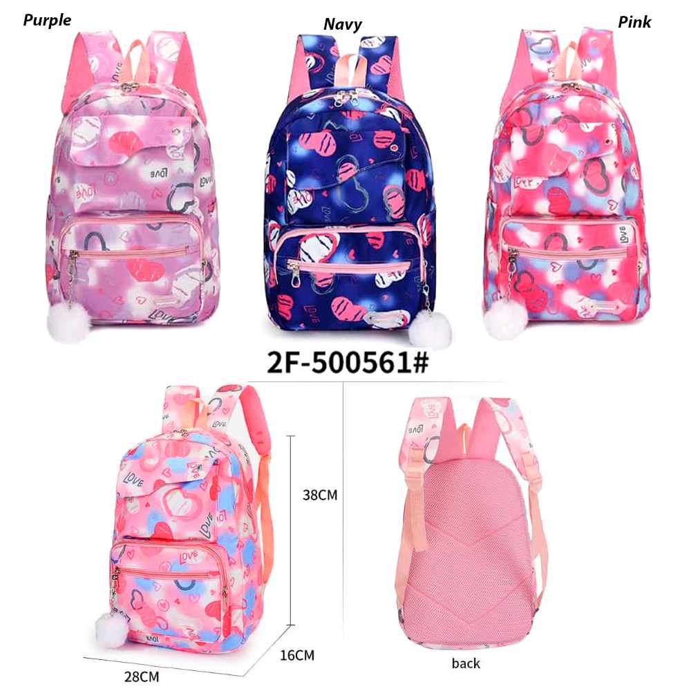 FORTUNE  Tas ABG Fashion Korea Ransel Sekolah SMP-SMA Tas Remaja Perempuan Terbaru Import FREE Gantungan Pompom Tas Sekolah TK-Paud Wanita Backpack School Import