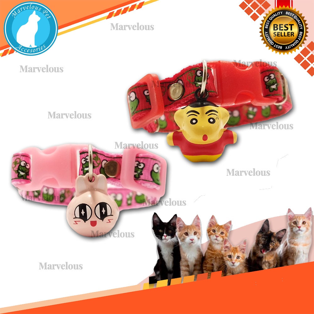 Kalung kucing lonceng karakter murah lucu motif Keroppi kualitas premium ( bisa request lonceng )