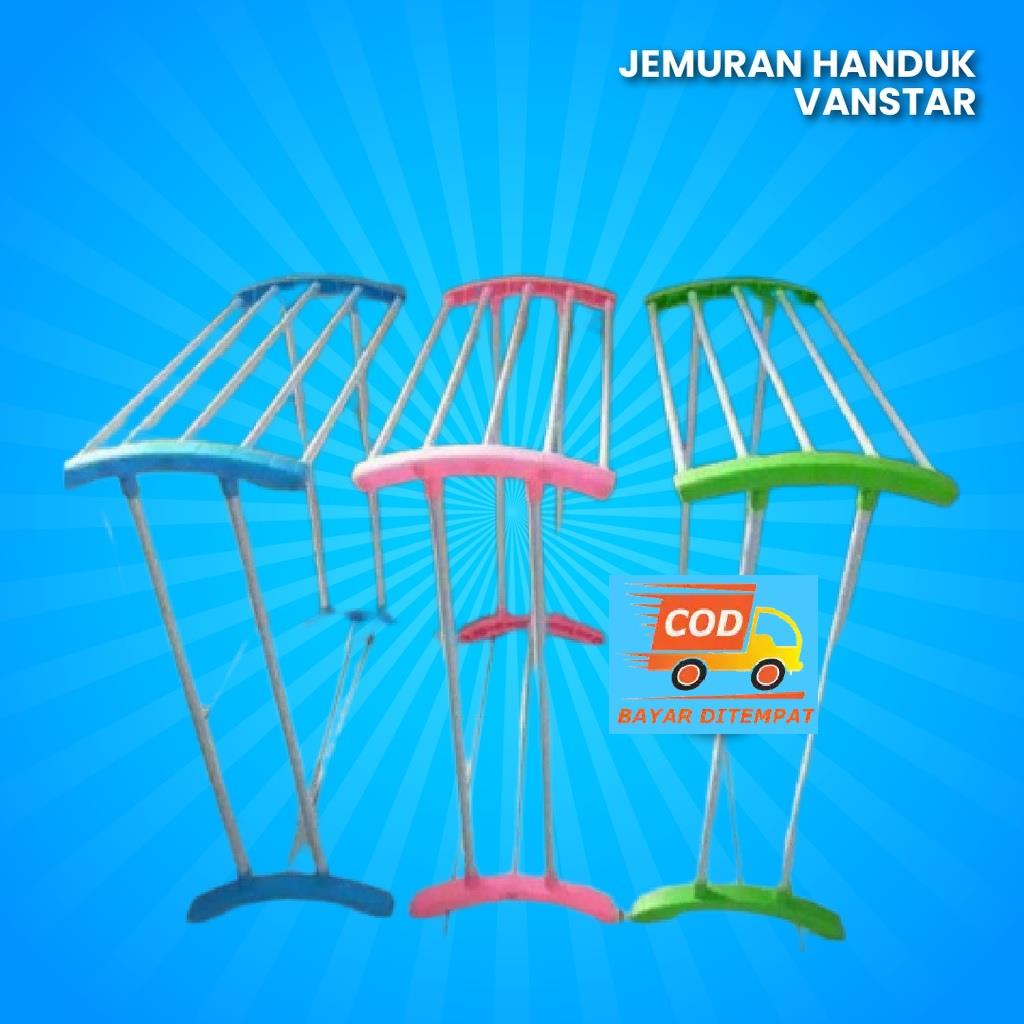 MJS 950. Jemuran Handuk Vanstar Stand 5 Tiang Besi Coating Jemuran Lipat Baju Serbaguna