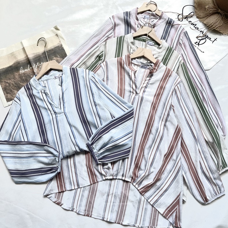 VS - PEVITA STRIPE RAINBOW SHIRT / BLOUSE GARIS OVERSIZE WANITA / BLOUSE STRIPE OVERSIZE