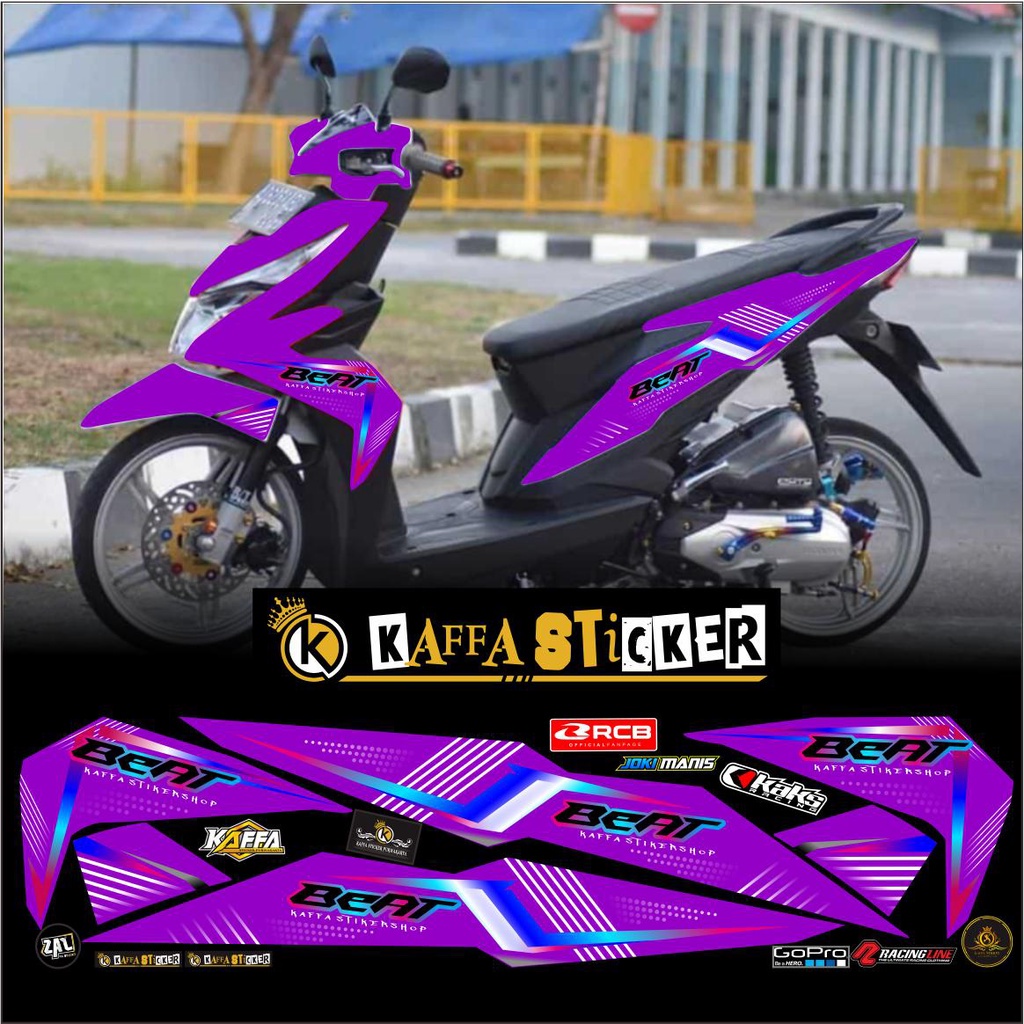 COD-MOTIF Sticker Striping Beat Esp Street-Stiker variasi list body Racing polet ungu STIKER POLET