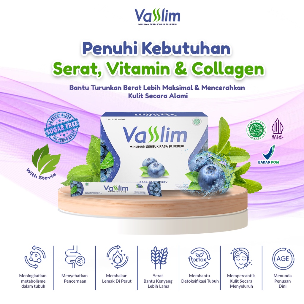 Vasslim Fiber Drink Diet Pelangsing Badan Penurun Berat Badan Cepat dan Ampuh Bpom Original