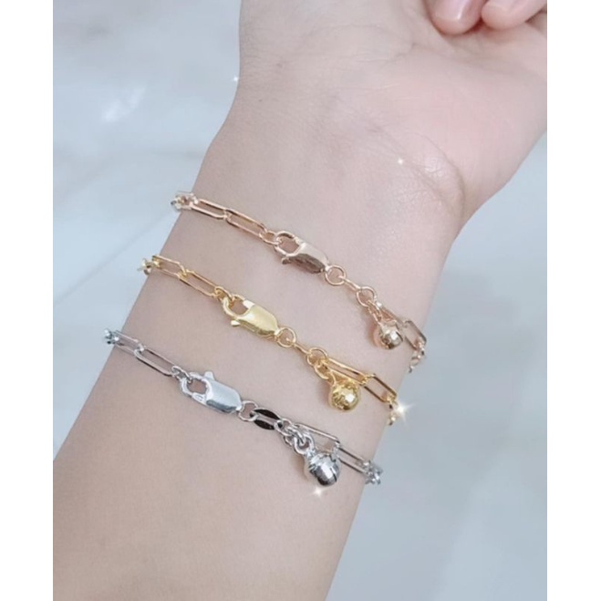 gelang rantai paperclip sedang + 1 bel / gelang perak asli silver 925 lapis emas/ gelang fashion wanita terbaru