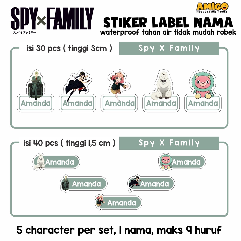 

Label Nama Anak Stiker Gambar Spy X Fam Sticker Anya Forger Alat Tulis ATK Baby Shark Eskavator Stiker Custom