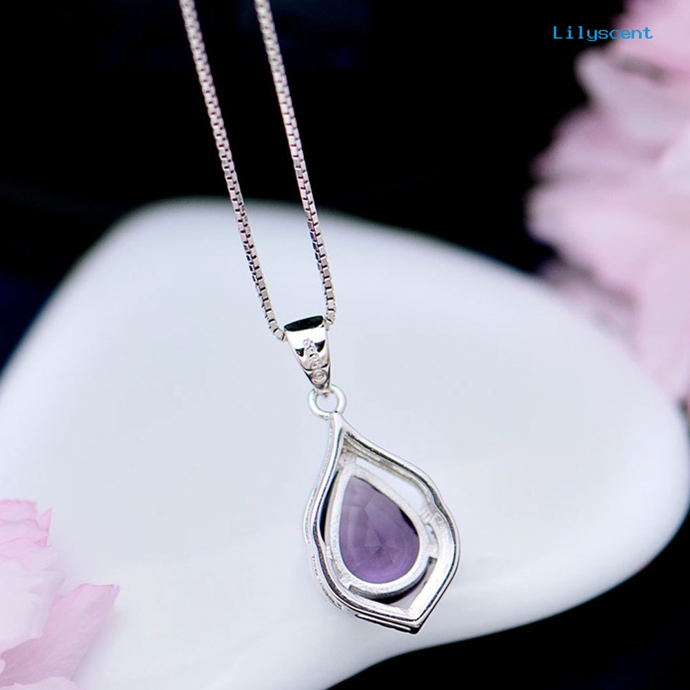 Ls Wanita Droplet Faux Amethyst Kalung Klavikula Dekorasi Liontin Perhiasan Hadiah