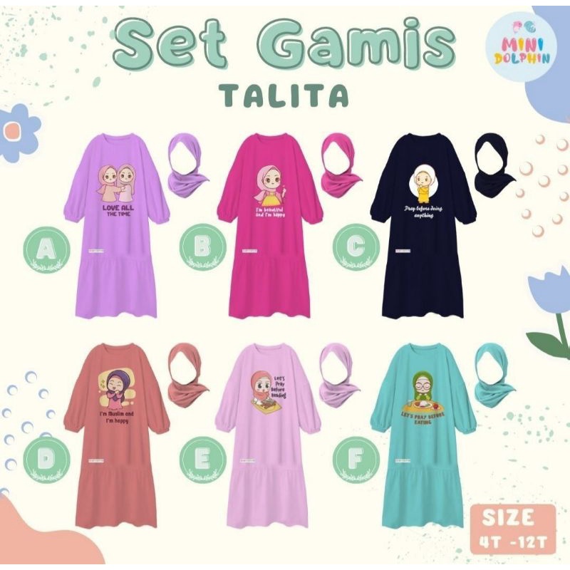Gamis Set Talita size 4-12t/Gamis Anak perempuan
