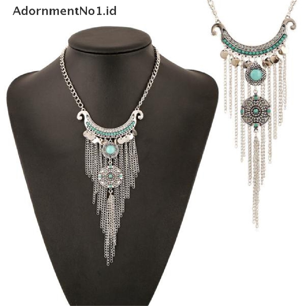 [AdornmentNo1] Retro Bohemian Gypsy Style Turquoise Tassel Rantai Panjang Choker Liontin Kalung [ID]