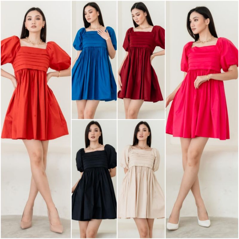 ⚡️ CLEARANCE SALE ♡ PREMIUM ♡ ORIGINAL ! MARLINA BABYDOLL 2 WAYS FRONT PLEATED MINI FLARE DRESS