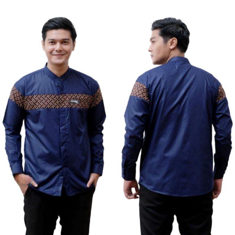 Baju Koko Pria Dewasa Lengan Panjang Motif Kobata Kombinasi Batik Kemeja Koko Kemko