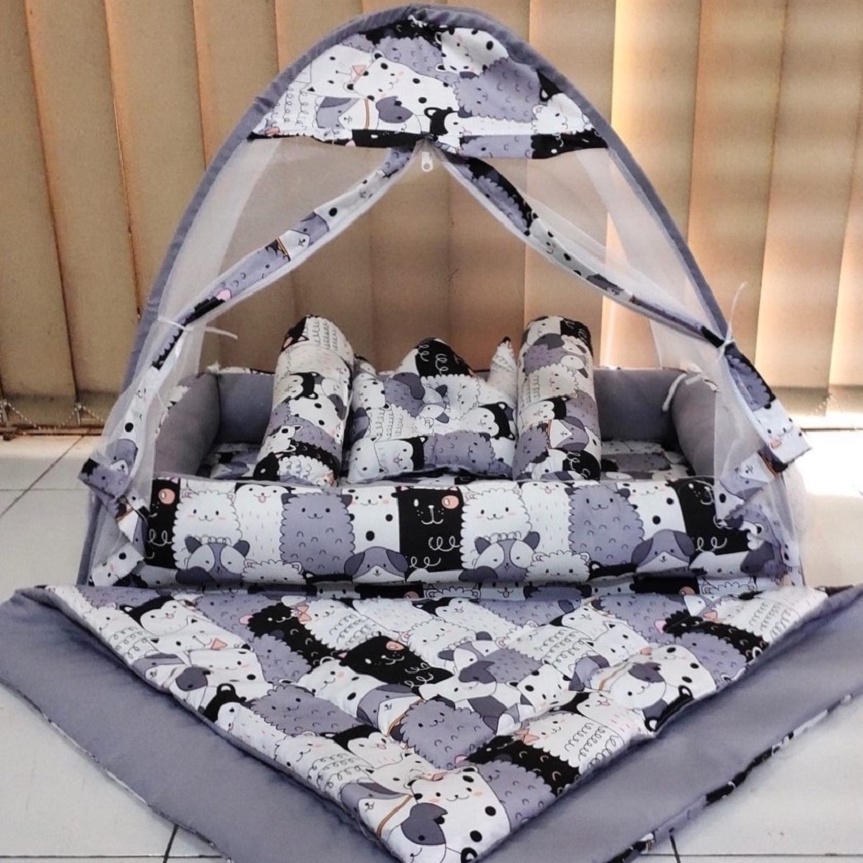 BEST-SELLER Kasur Bayi Kelambu dan-Bedcover Motif Archery x Polkadot-navy CBNK 029 PLUS NON FURING