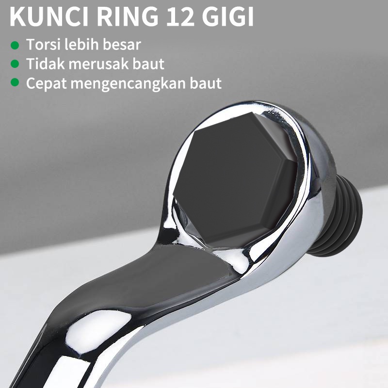 ISKU Kunci Kombinasi Spanner 12gigi Kunci Ring Pas Baja Krom Vanadium Double Offset Ring Spanner Bolak Balik Combination Spanne Perbaikan Sepeda Motor