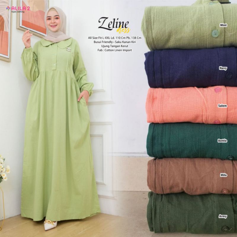 ZELINE DRESS ORI ALILA 2 | Dress Perempuan Cotton Linen Import