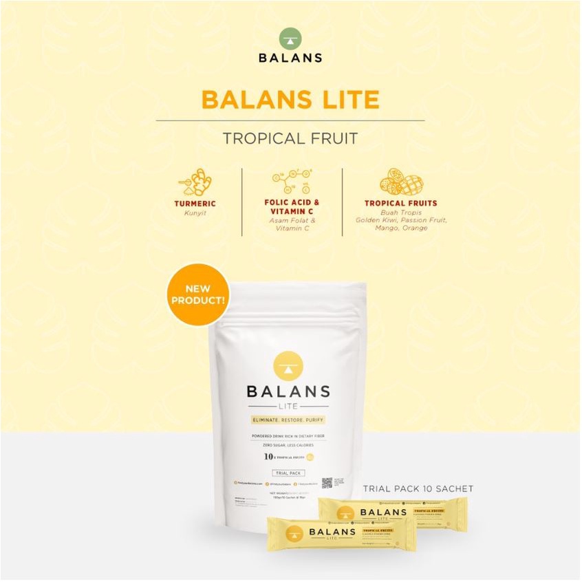 

BALANS LITE Fiber & Probiotics Drink Trial Pack rasa Tropical Fruits | 1 Pack Isi 10 Sachet - BPOM registered