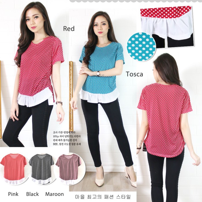 Baju Atasan Blouse Wanita Blus Polkadot 091