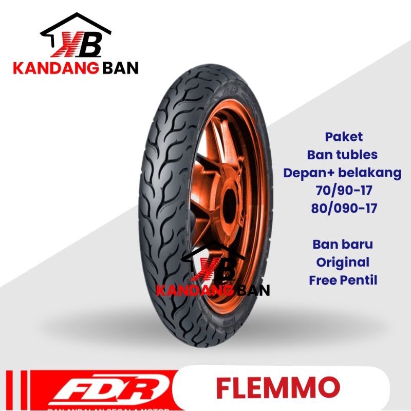 PAKET BAN TUBLES FDR FLEMMO PRO 70/90-17 + 80/90 17 BAN BARU, FREE PENTIL, UNTUK SEMUA MOTOR BEBEK