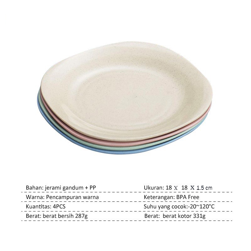 Piring Mini 18cm Piring Plastik Wheat Straw Peralatan Makan Set Piring Persegi Warna Pastel Piring Makan