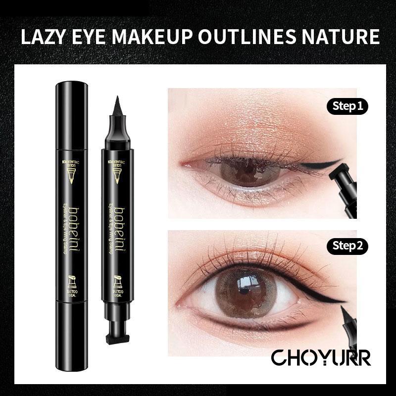 【COD】2 In1 Eyeliner Stamp Wing Eyeliner Liquid Waterproof 12 Jam Tahan Lama Stamp Eyeliner Double Head Black Quick Dry-CH