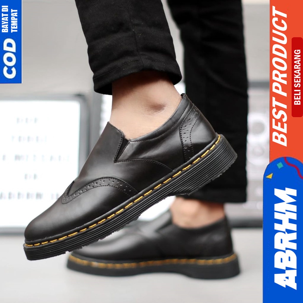 Sepatu Pantofel Kerja Formal Pria Docmart Low Boots Hitam Abrhm Aquila