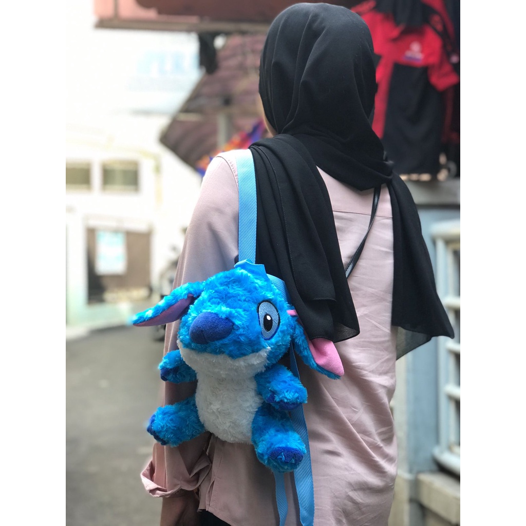 Tas Ransel Anak Karakter Boneka Stitch Bulu Fur Fluffy Lucu Gemoy