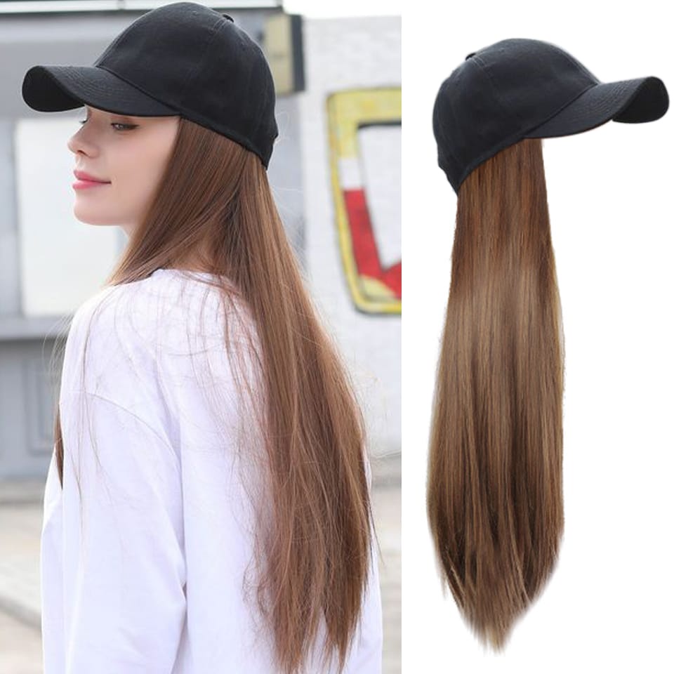 Wig Topi Perempuan / Topi Baseball Dengan Wig Sintetis Hair Extension RAMBUT PANJANG