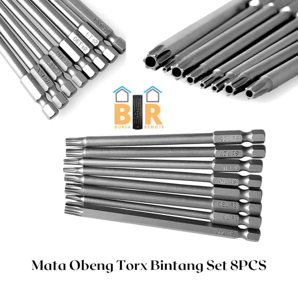 Mata Obeng Torx Bintang Kunci L Hex Shank Set 8Pcs Lurus Magnetic 150MM Bahan Baja Alloy Steel