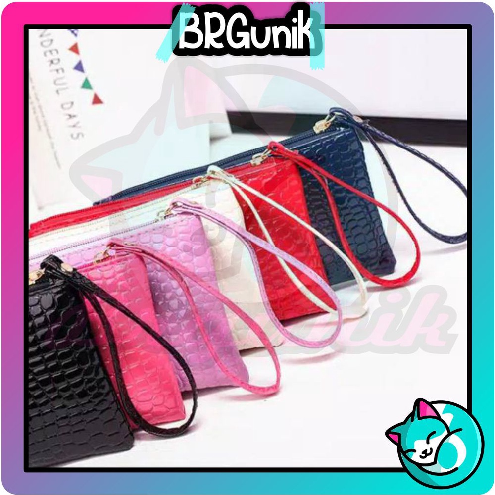 BRGUNIK Dompet Wanita Pouch Kartu Hp Koin Motif Kulit Buaya Polos Model Bintik Impor Murah WD006