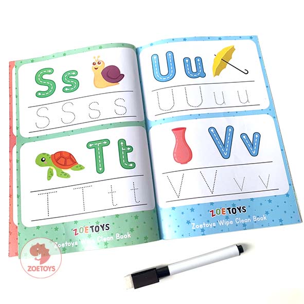 Zoetoys Wipe Clean Book | Alphabet Handwriting Number Reusable Bonus Spidol Bisa Tulis Hapus Laminasi | First Time Learning Belajar Menulis Baca Angka Huruf | Pendidikan Anak Paud Balita TK | Mainan Edukasi Anak
