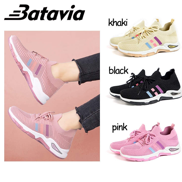 （COD）Batavia Baru Sepatu Wanita Sneakers Bernapas Tipis Kasual Mesh Rajutan Sepatu Wanita Sepatu Lari A122 A115