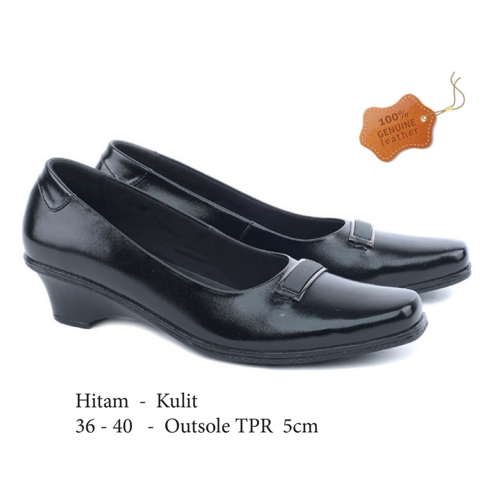 Jual Sepatu Formal Wanita Pantofel Kulit Asli Hitam Polos Hak 5cm