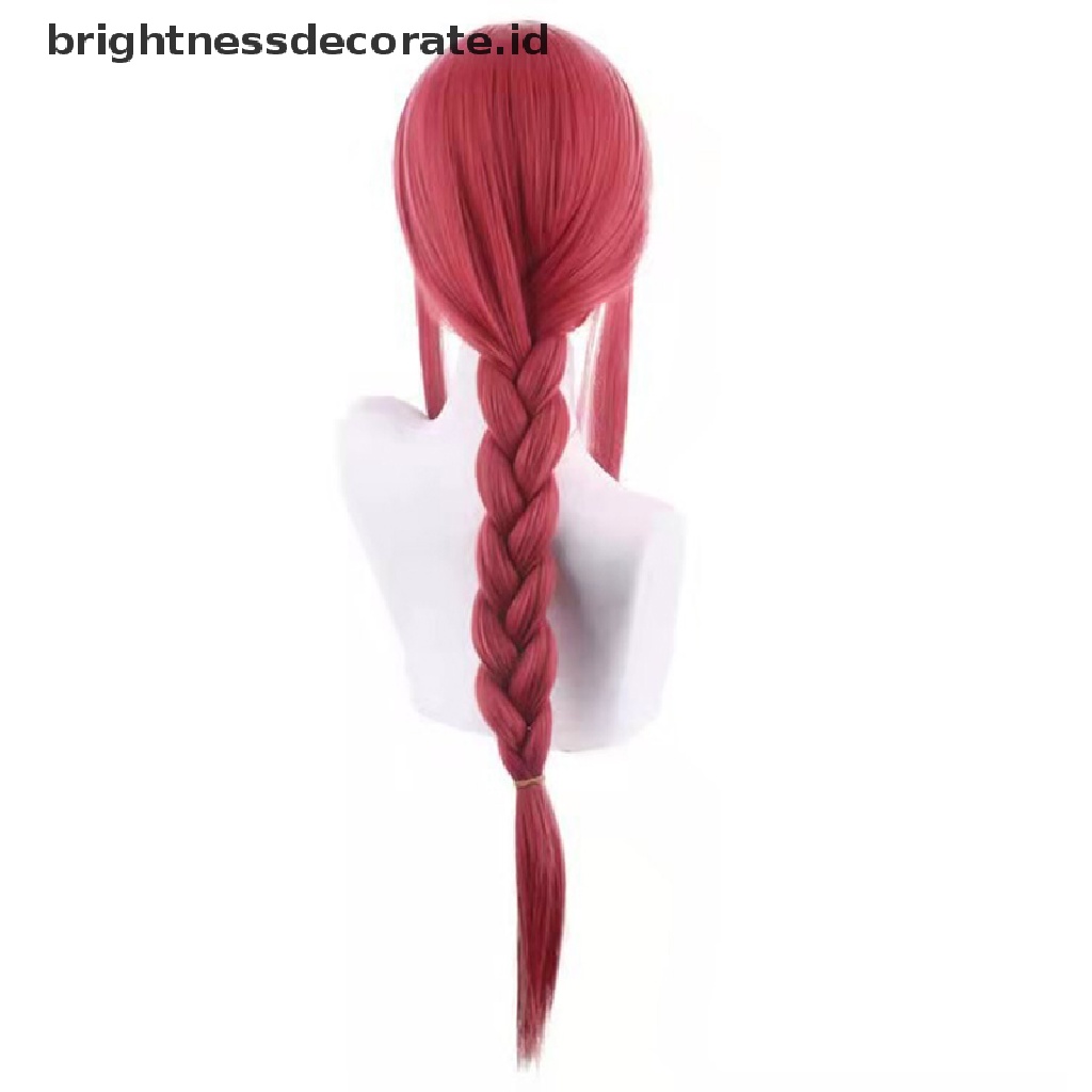 [Birth] Wanita Makima Anime Rantai Man Cosplay Panjang Braided Lurus Rambut Sintetis Halloween Merah Bermain Peran Pesta Wig Aksesoris [ID]