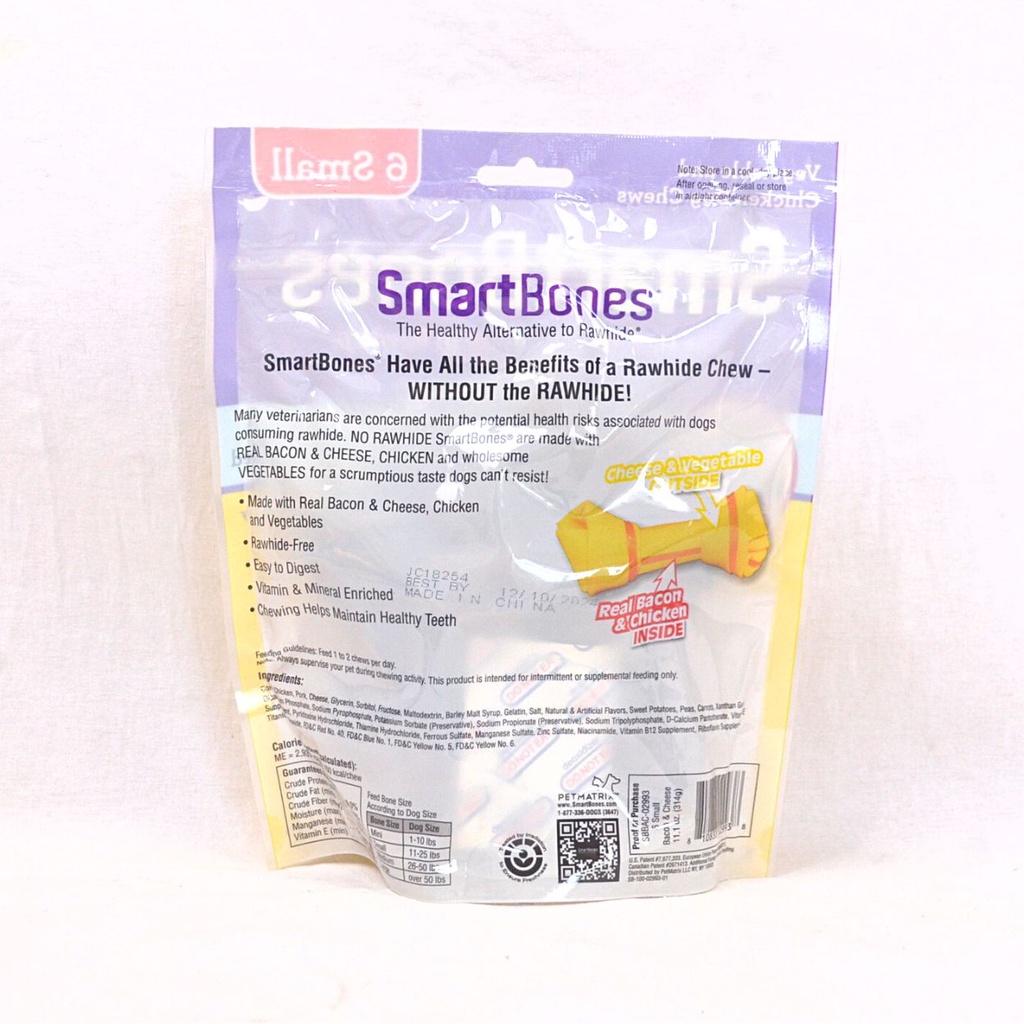 SMARTBONES Snack Anjing Dental BACON And Cheese Small 6pcs